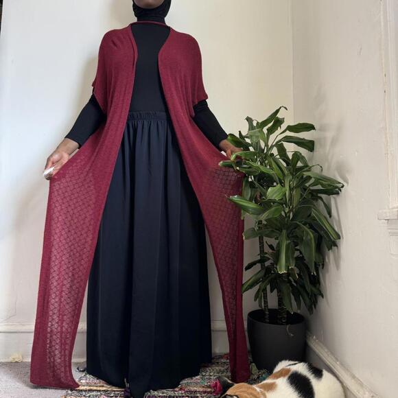 Vintage red knit poncho Maxi cardigan with size split details size L‎ - Picture 3 of 7